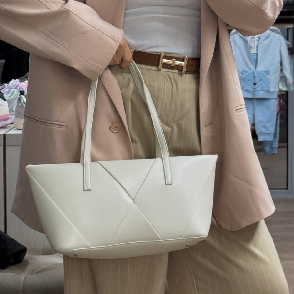 Zara NWT ivory off white woven shoulder purse bag elongated design - Picture 4 of 15